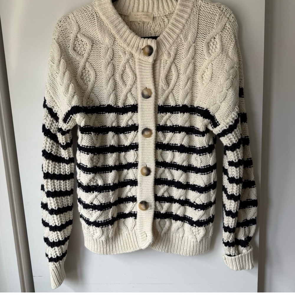 Sezane Sean Cardigan Ecru / Navy - Size XS - Picture 5 of 9